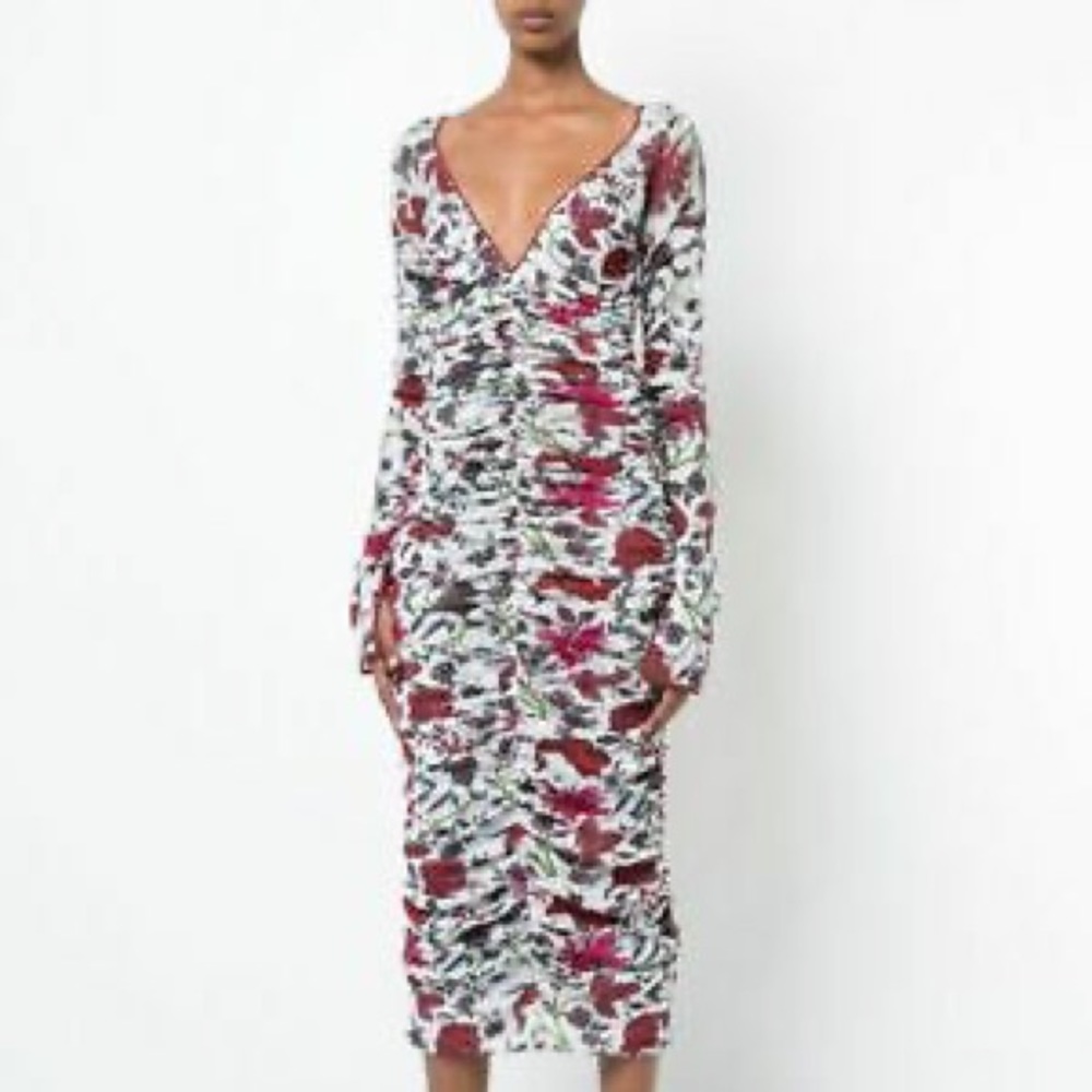 DVF floral gathered fitted king sleeve dress Size 10